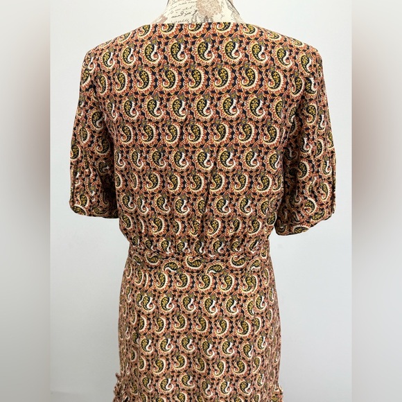 THE EAST ORDER Rust and black paisley deep V ruffle hem mini dress size L - Picture 7 of 16